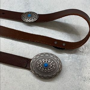 Brown Leather Belt, Silver Accents & Blue Stones